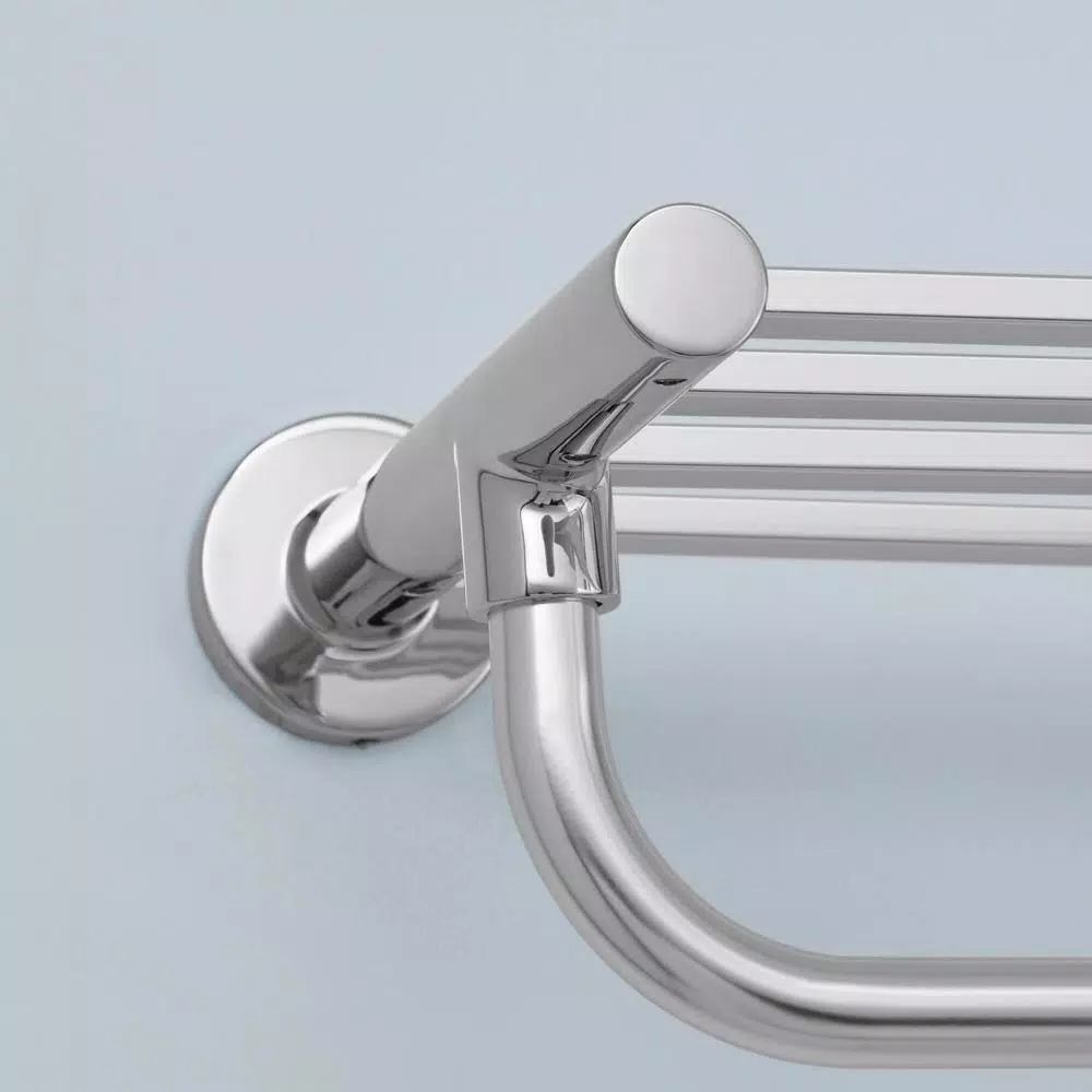 Glacier Bay Modern 21 in. Wall Mount Towel Rack with Shelf and Bar in Chrome