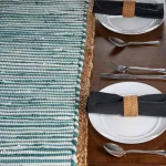 LR Home Blue and Cream Striped Cotton Table Runner with Jute Border, 16 x 80 in. thumbnail 3