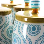Urban Market Life On the Farm 4-Piece Durastone Kitchen Canister Set with Lids, Blue Abstract Design thumbnail 4
