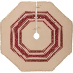 VHC Brands 55 in. Red Vintage Burlap Stripe Farmhouse Christmas Tree Skirt thumbnail 1