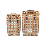 Home Decorators Collection Square Galvanized Metal and Bamboo Woven Decorative Baskets, Set of 2 thumbnail 1