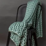 DONNA SHARP Aqua Acrylic Chunky Knitted Throw Blanket, Modern Solid Blue Decor thumbnail 1