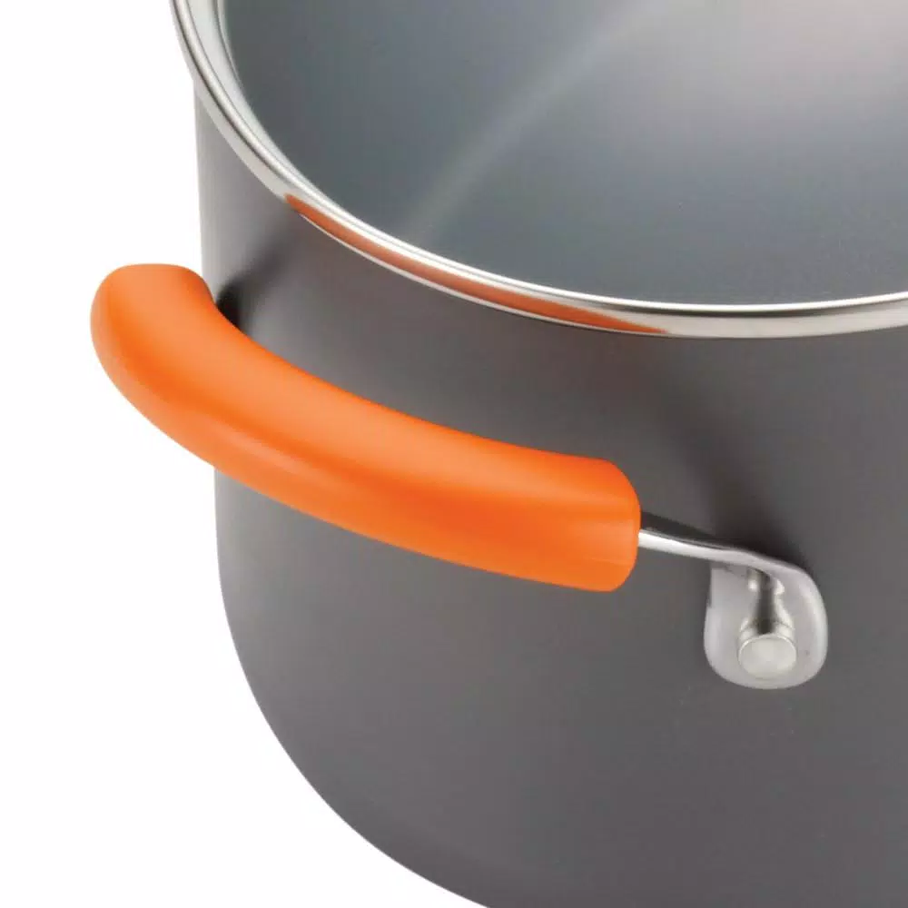 Rachael Ray 5-Quart Hard-Anodized Aluminum Nonstick Oval Saute Pan with Glass Lid, Orange and Gray