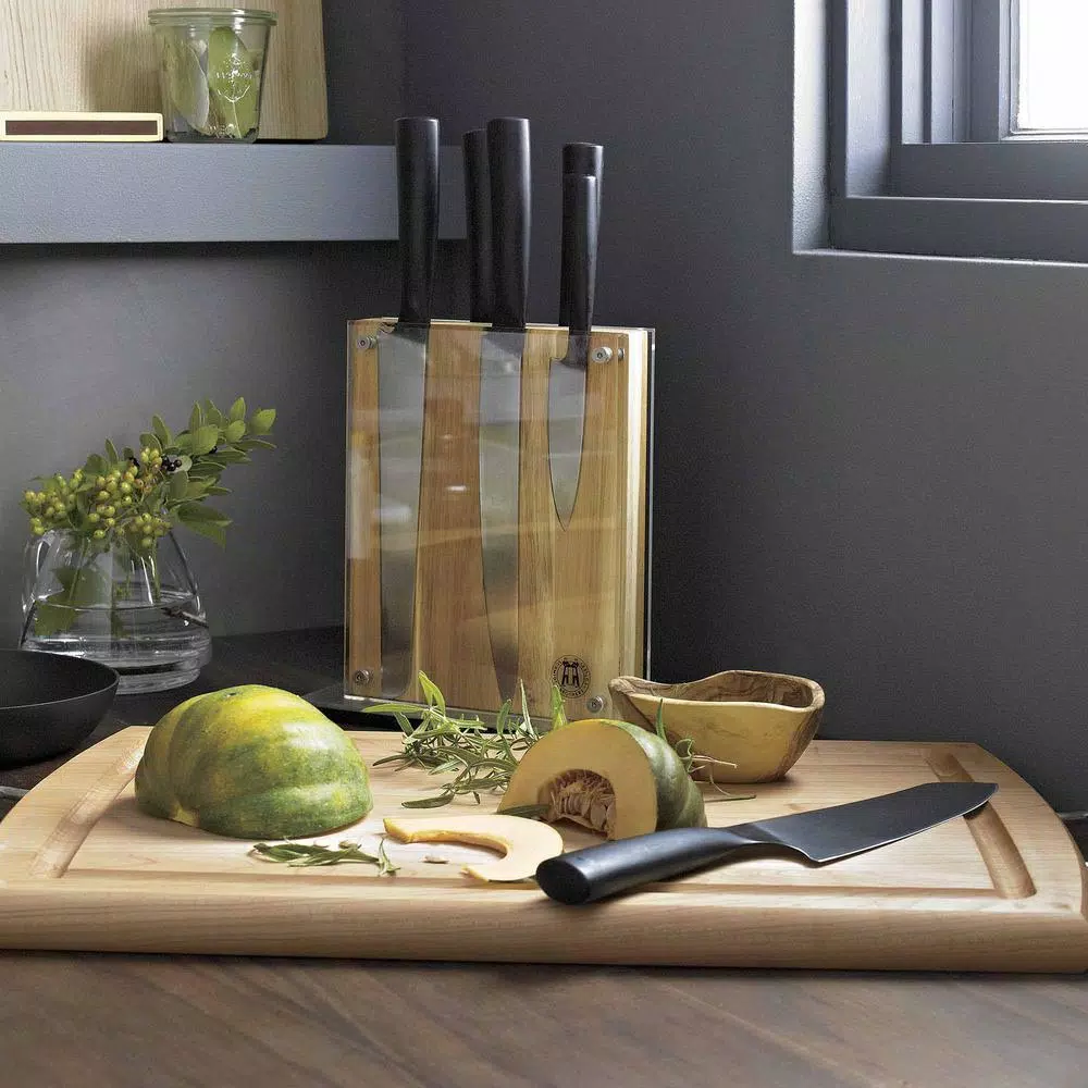 SCHMIDT BROS. Schmidt Brothers Carbon6 7-Piece Stainless Steel Cutlery Set with Acacia Midtown Knife Block