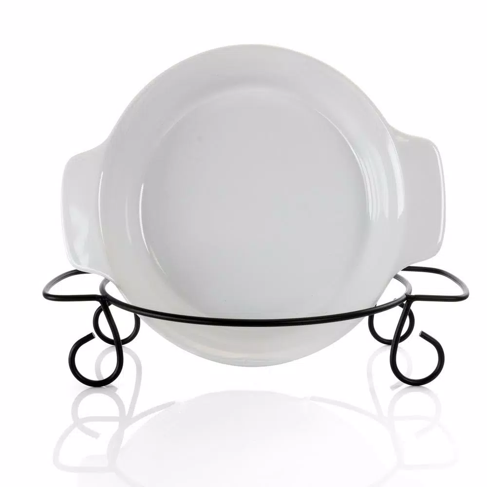 Gibson Elite Gracious Dining 2-Piece Stoneware Bakeware Set with Metal Rack, Oval, White