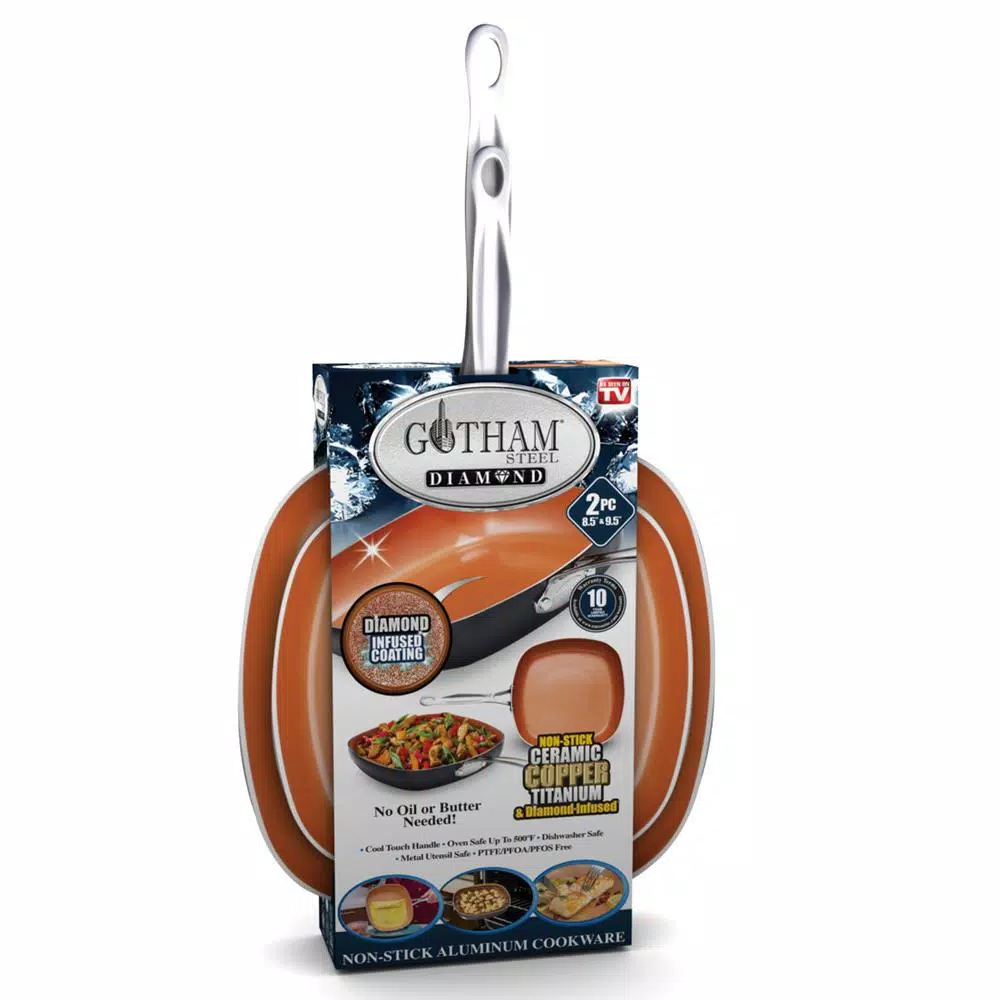 Gotham Steel 2-Piece Aluminum Ti-Ceramic Nonstick Square Fry Pan Set, 8.5 in. and 9.5 in.