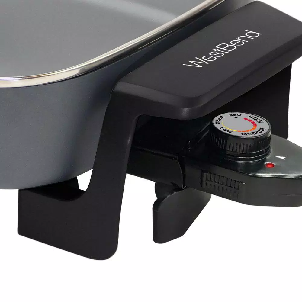 West Bend 12 in. Gray Square Electric Skillet with Grease Channel and Tilt Leg