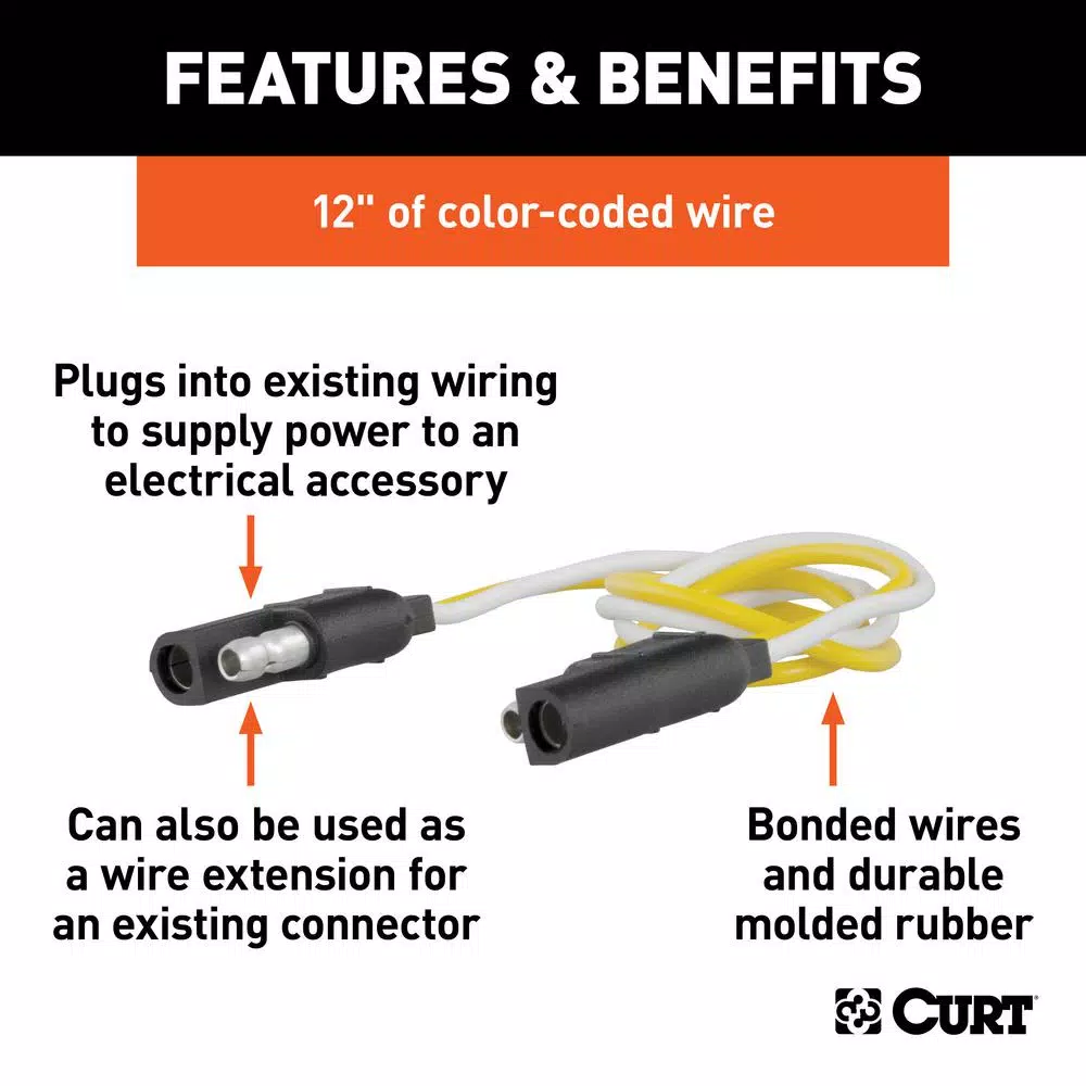 CURT 2-Way Flat Wiring Connector Kit with 12" Color-Coded Wires