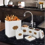 MegaChef 5-Piece Metal Kitchen Canister Set with Matte White Finish thumbnail 1