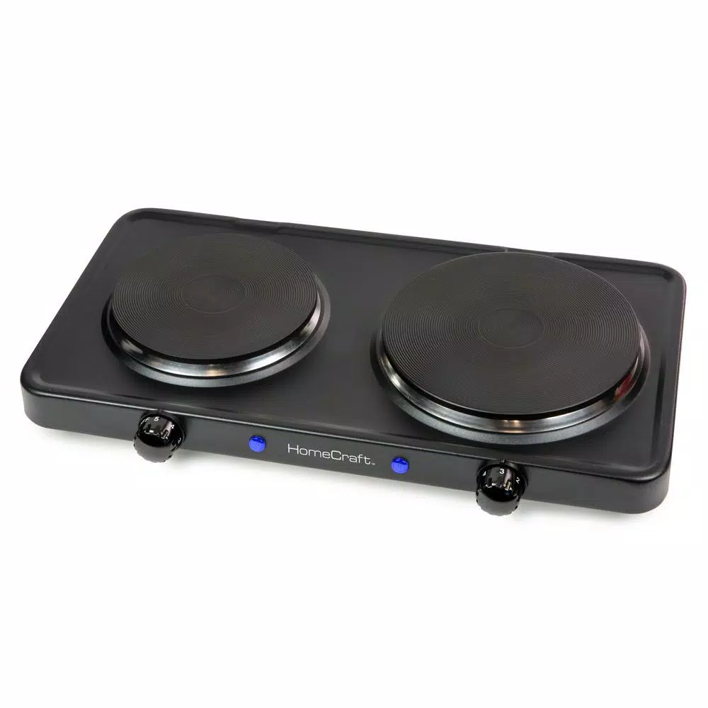 HomeCraft 2-Burner Portable Hot Plate, 1500W Dual Burner Electric Cooktop, Black