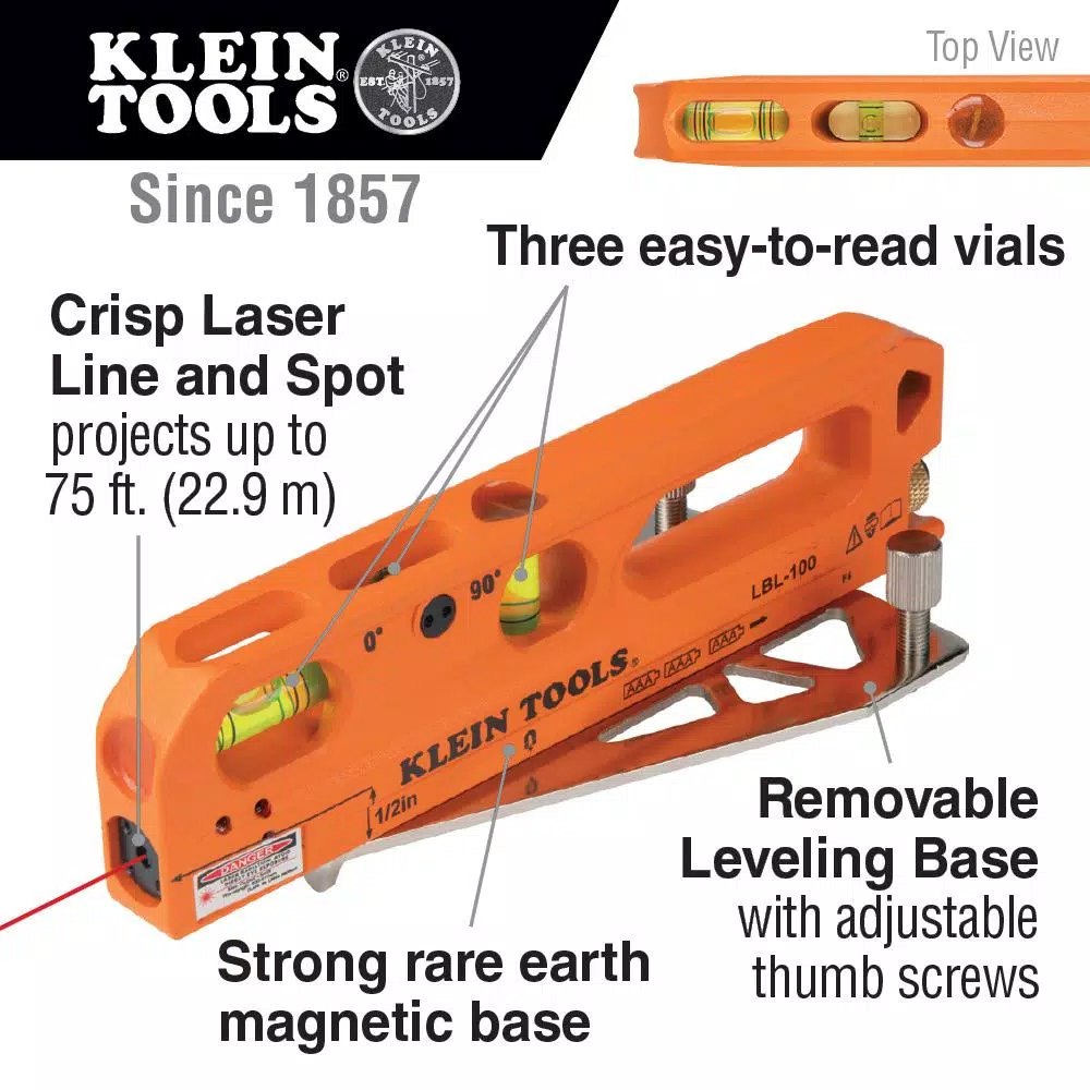 Klein Tools LBL100 Magnetic Torpedo Laser Level with Leveling Stand