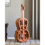 Vintiquewise Antique Brown Violin Shaped Wooden Wine Rack - 53.5 inch Floor Wine Cabinet with Acrylic Doors thumbnail 2