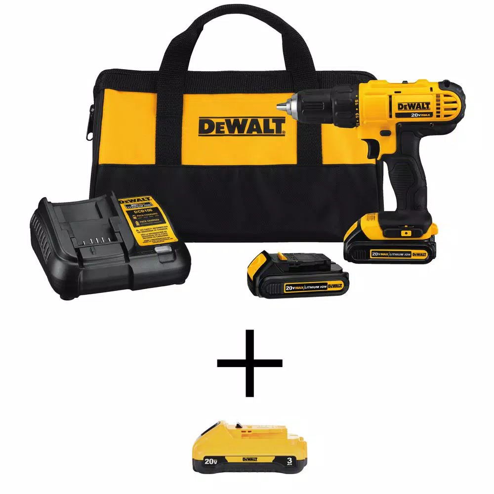 DEWALT 20V MAX Cordless 1/2 in. Drill/Driver Kit with 3 Batteries and Charger