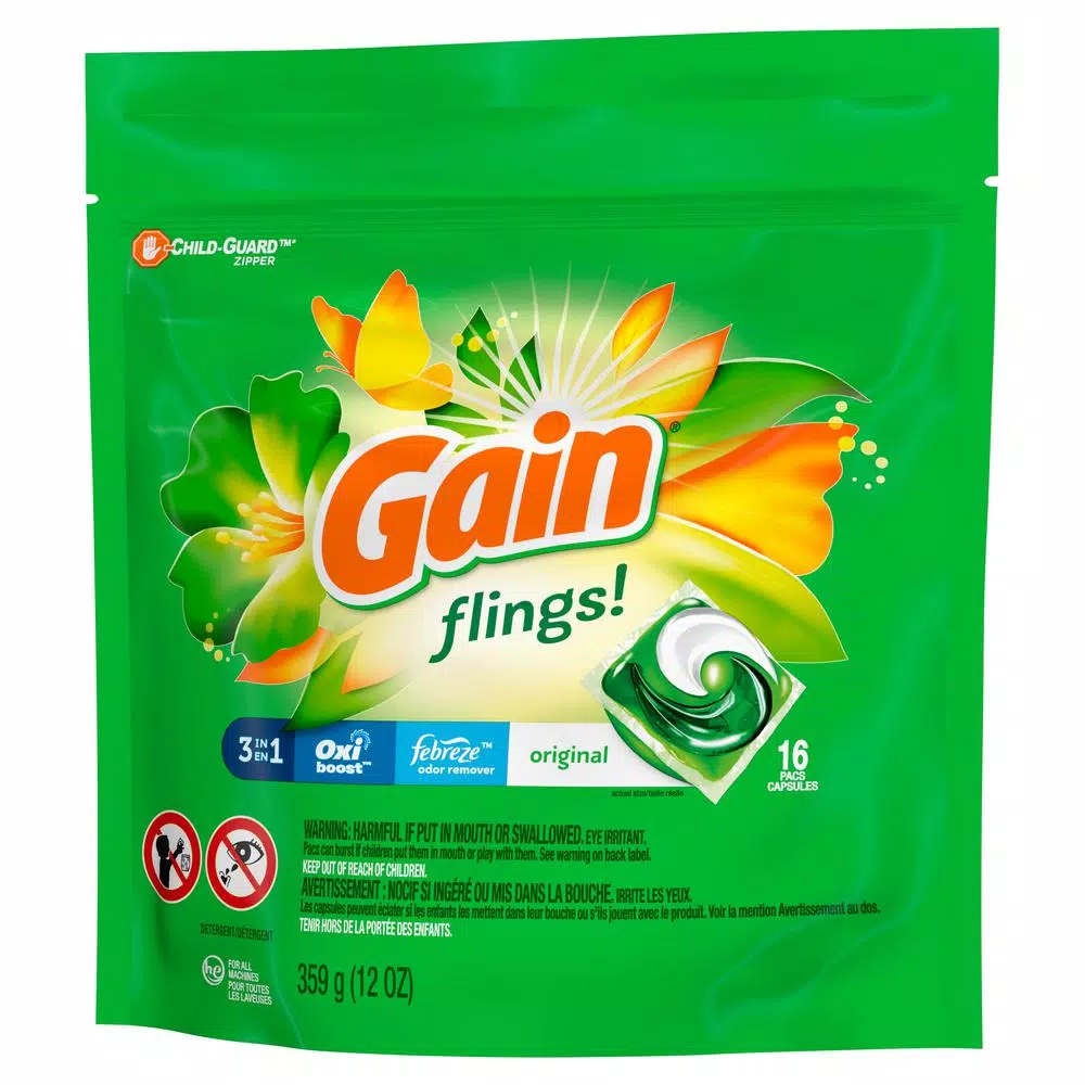 Gain Original Scent Laundry Detergent Pods, 16-Count (6-Pack)