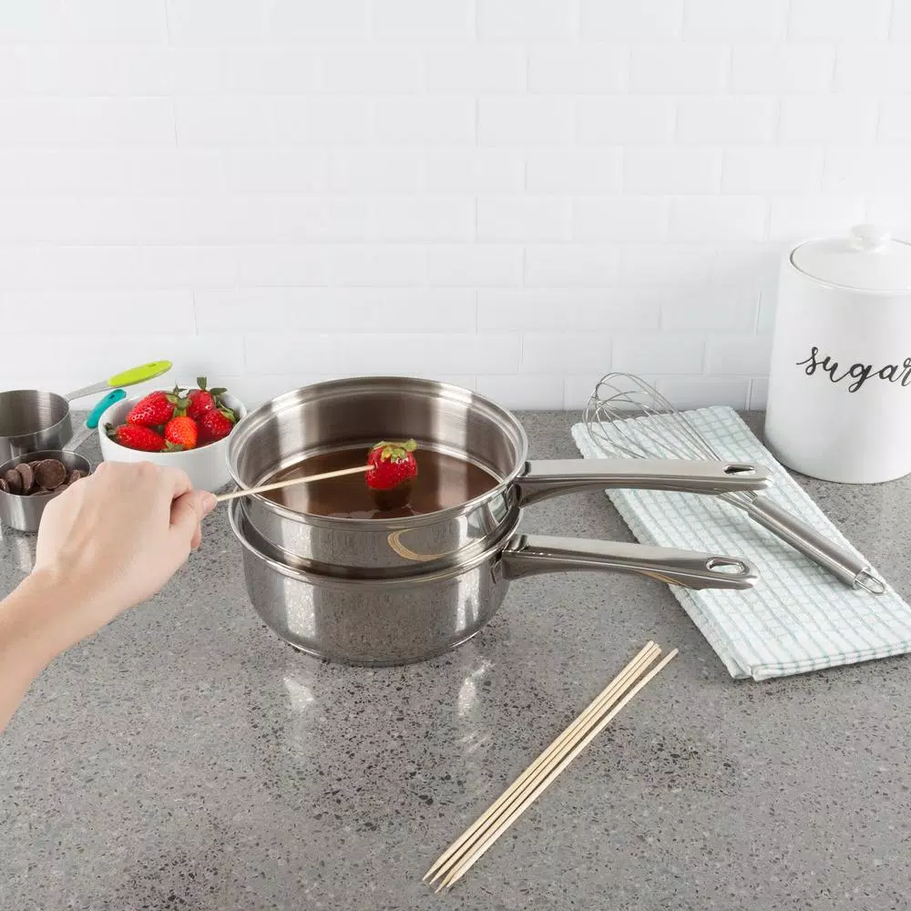 Classic Cuisine 1.5 Qt. Stainless Steel Double Boiler Saucepan Set with Tempered Glass Lid