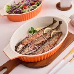 MALACASA 2-Piece Orange Oval Porcelain Bakeware Set, 12.75 in. and 14.5 in. Ceramic Baking Pans thumbnail 7