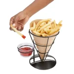 Mind Reader Set of 3 Metal Cone Shaped French Fry Holders with Dipping Compartment thumbnail 2