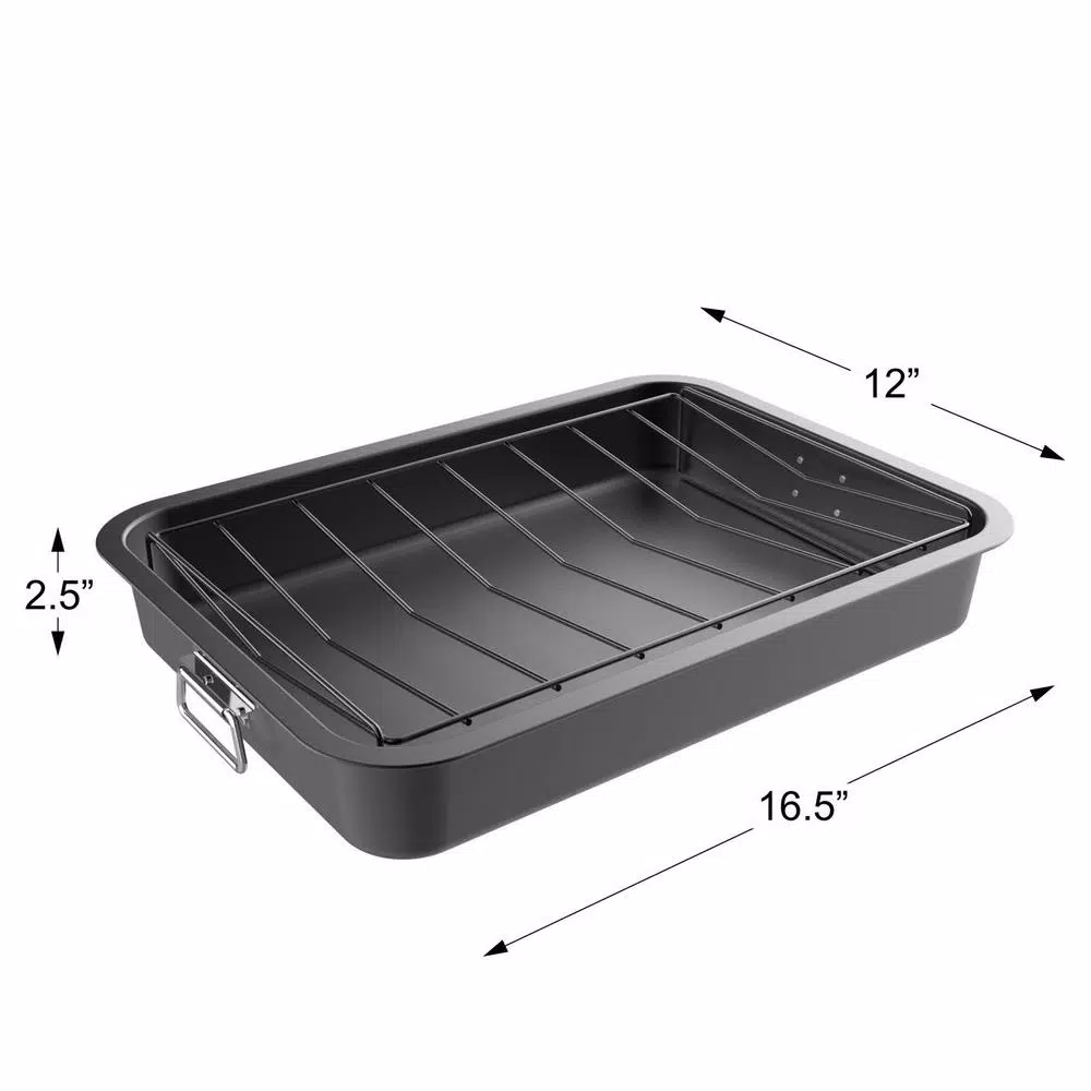 Classic Cuisine Heavy Duty Nonstick Carbon Steel Roasting Pan with Angled Rack