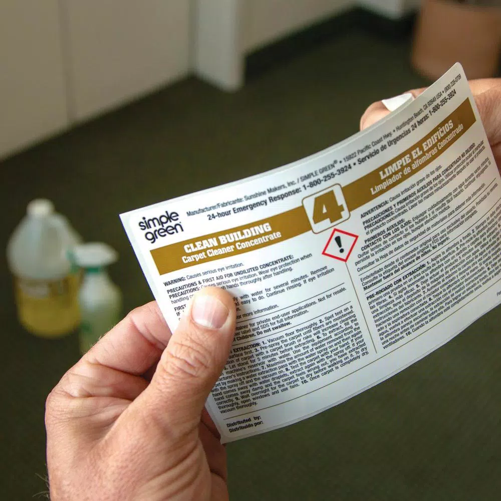 Simple Green Clean Building Carpet Cleaner Secondary Labels, Bilingual, 10-Pack