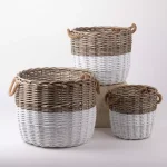 Glitzhome Natural Round Wicker Willow Baskets with Rope Handles, Set of 3, Farmhouse Style thumbnail 4