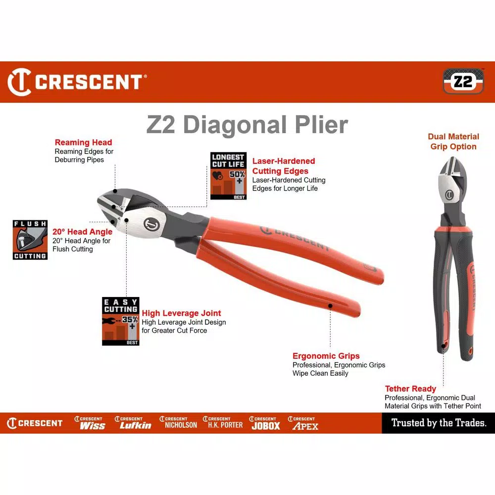 Crescent Z2 6 in. Diagonal Cutting Pliers with High Leverage Design