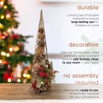 Alpine Corporation 20 in. Rustic Pinecone Christmas Tree Decor with Holly and Plaid Bow thumbnail 5