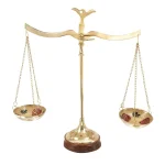 LITTON LANE 12 in. Polished Brass Equilibrium Scale Decor with Floral Embroidery and Wood Base thumbnail 1