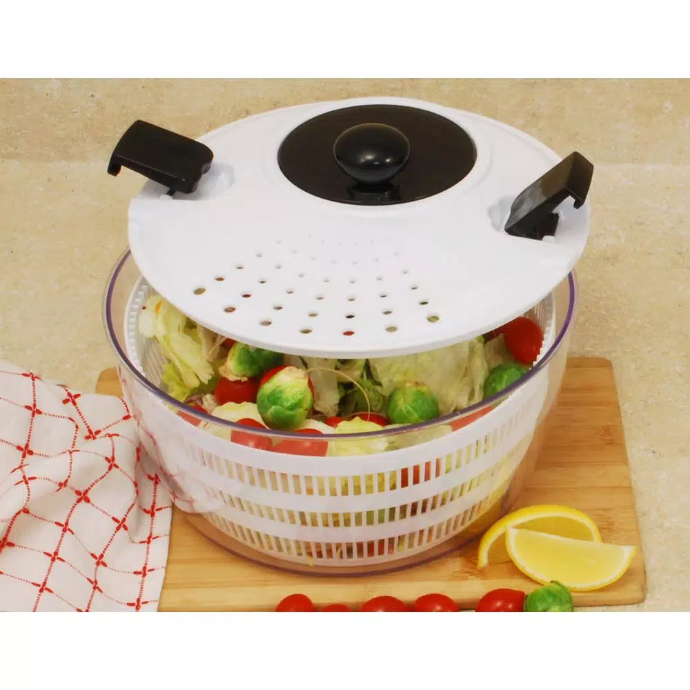 Cook Pro 4.5 Qt. Salad Spinner with High-Speed Crank Handle and Clip Lock Straining Lid, White