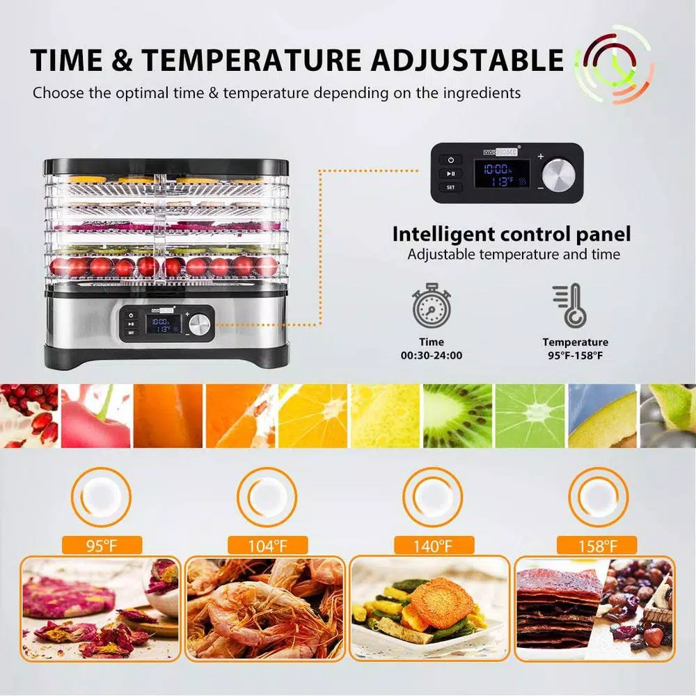 VIVOHOME 5-Tray Stainless Steel Food Dehydrator with Digital Timer and Temperature Control