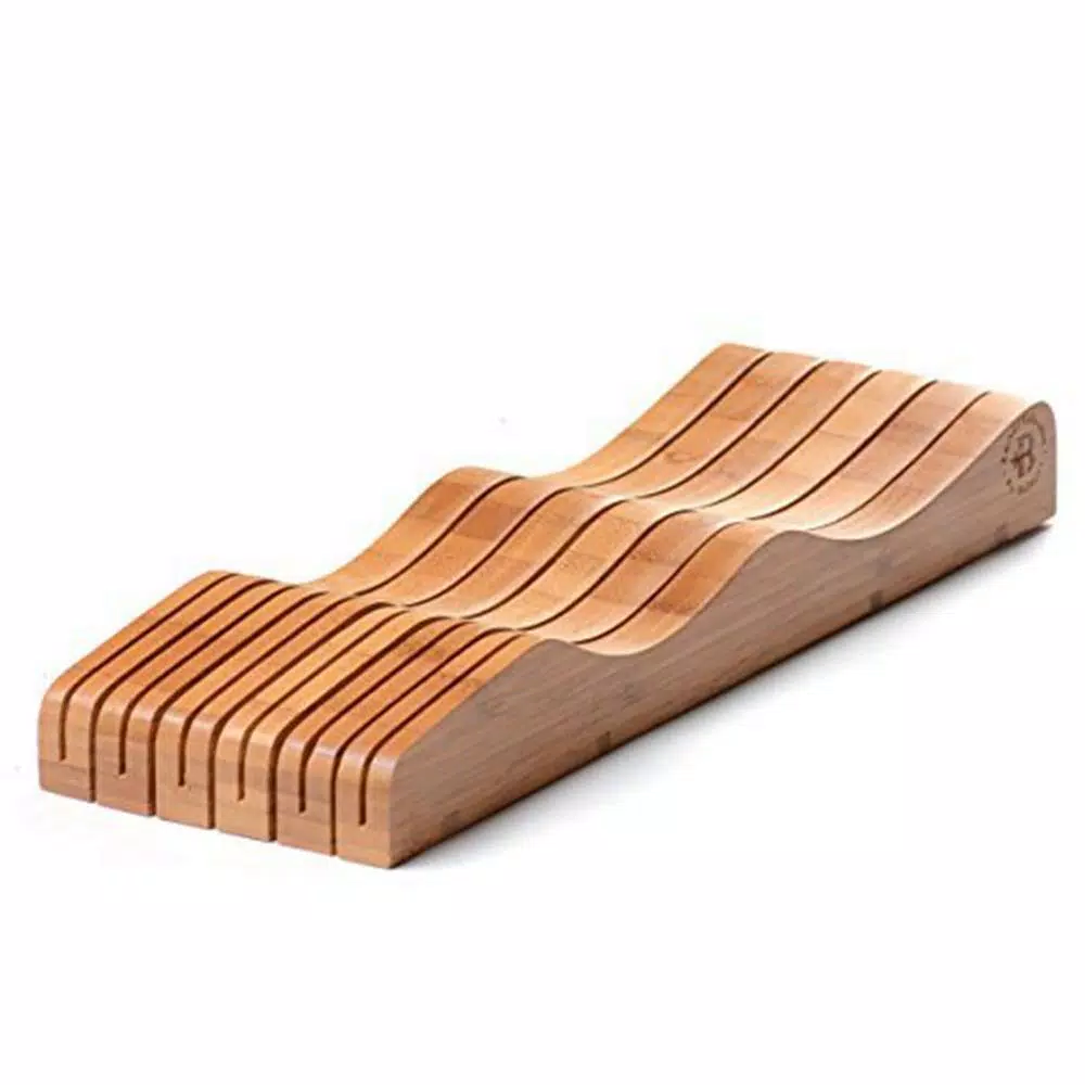 Bambusi Bambsi Bamboo In-Drawer Knife Block Organizer, 15 Slot Wood Knife Storage for Kitchen Drawers