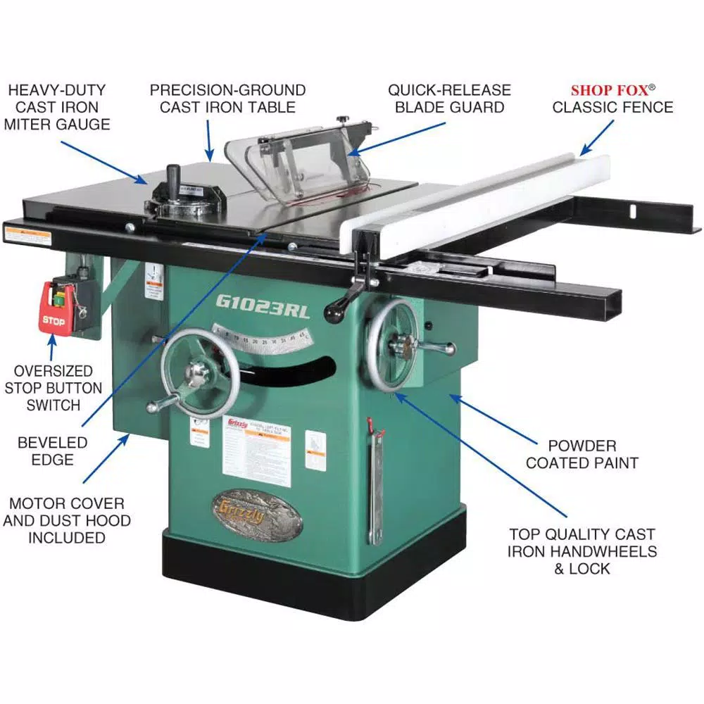Grizzly Industrial 10 in. 3 HP 240-Volt Cabinet Left-Tilting Table Saw with Riving Knife