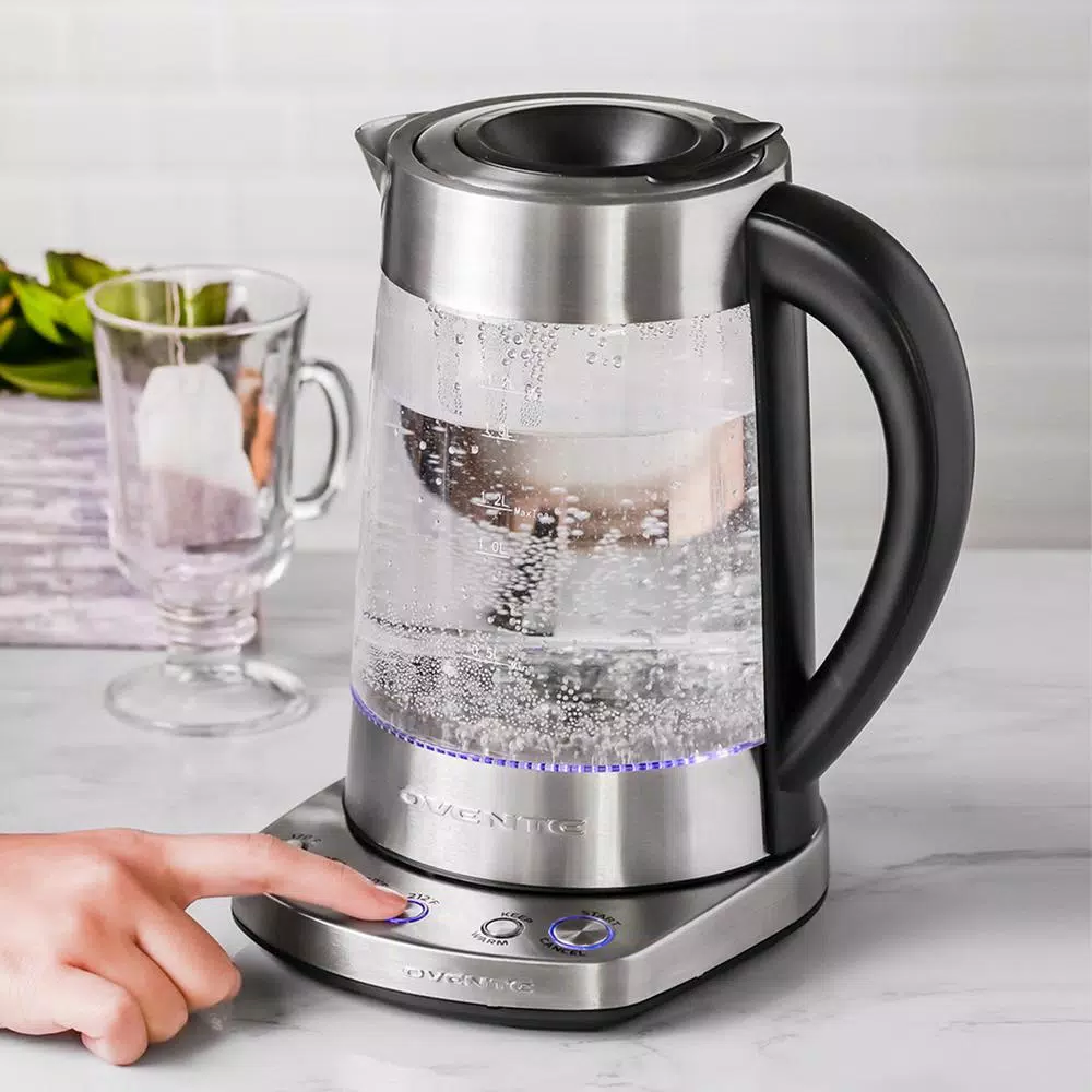 Ovente 1.7L Variable Temperature Glass Electric Kettle with ProntoFill Technology, Silver