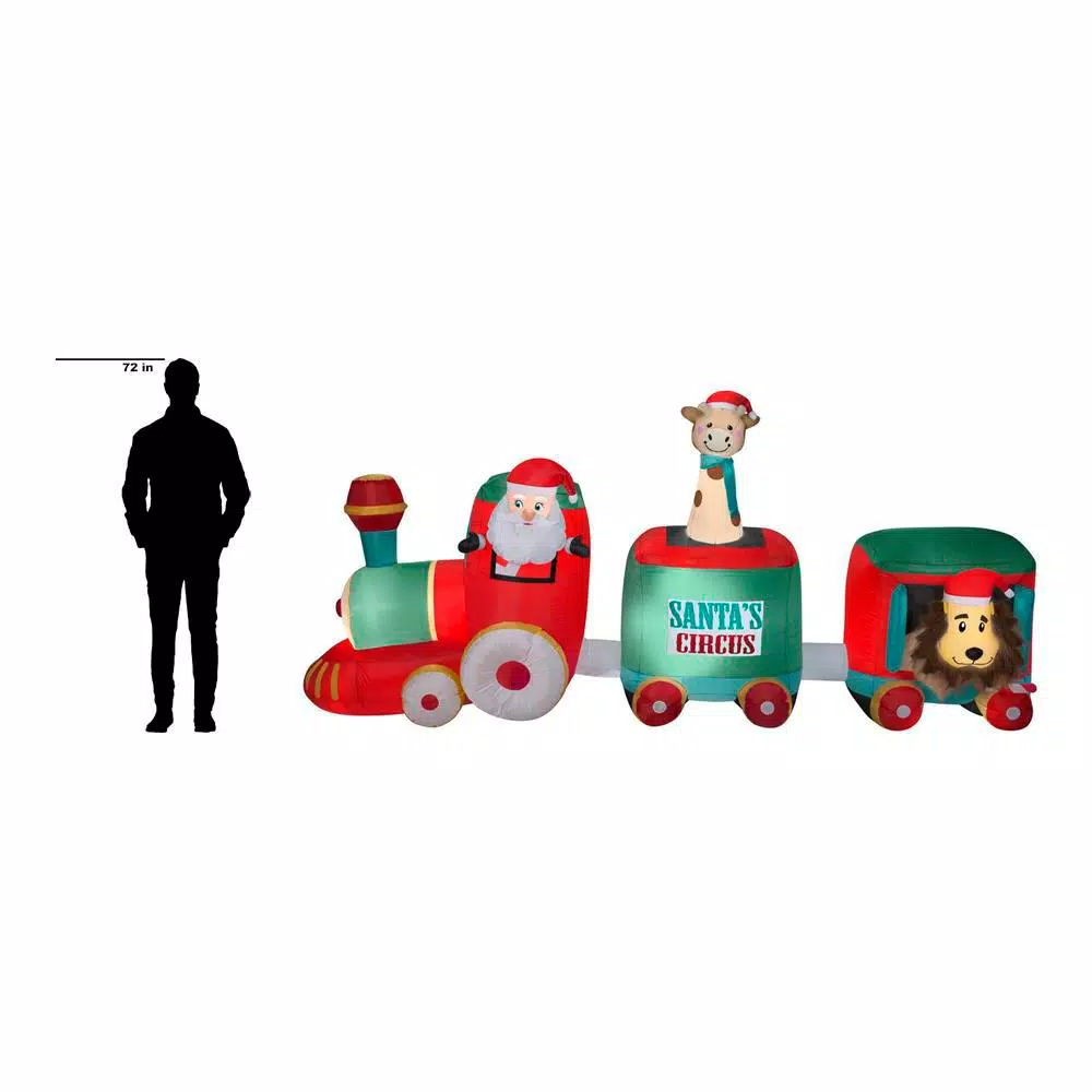 Airblown 12 ft. W Inflatable Pre-Lit Plush Santa in Circus Train Christmas Decoration