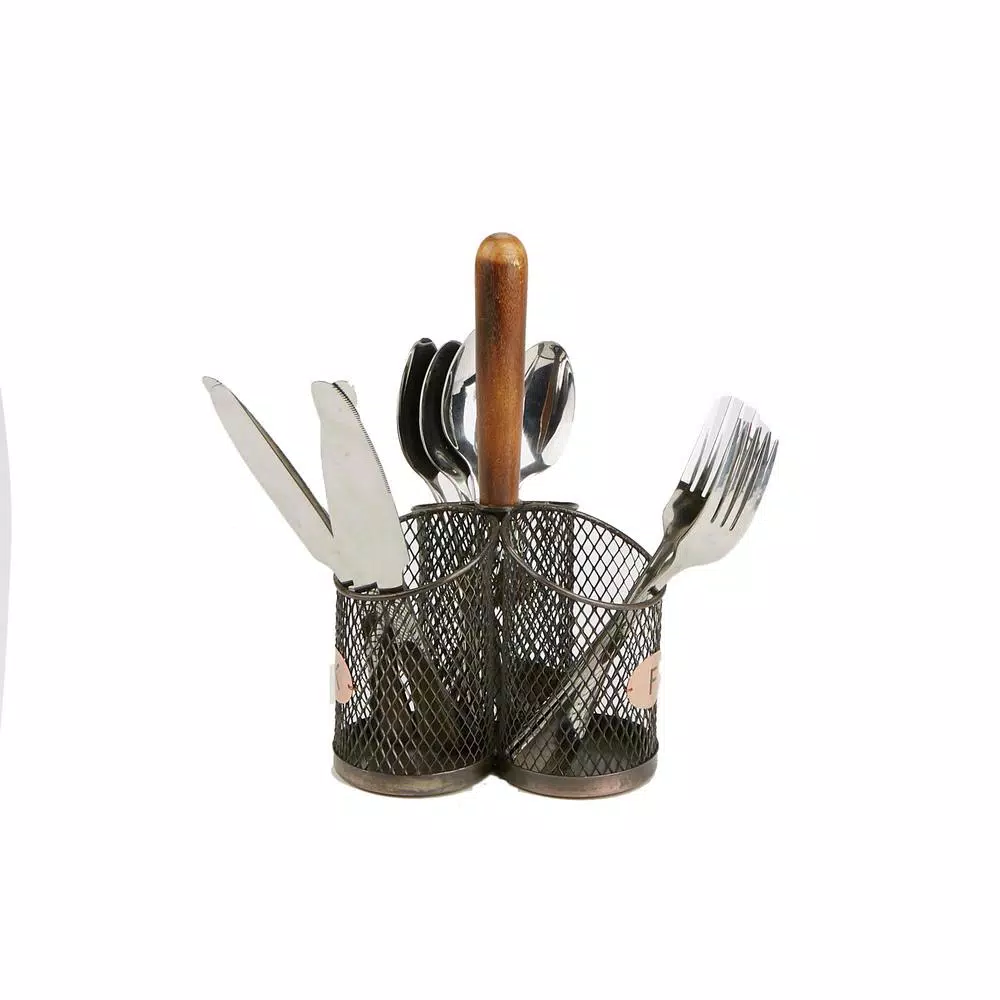 MIND READER Stainless Steel Utensil Caddy & Silverware Organizer with Wood Handle