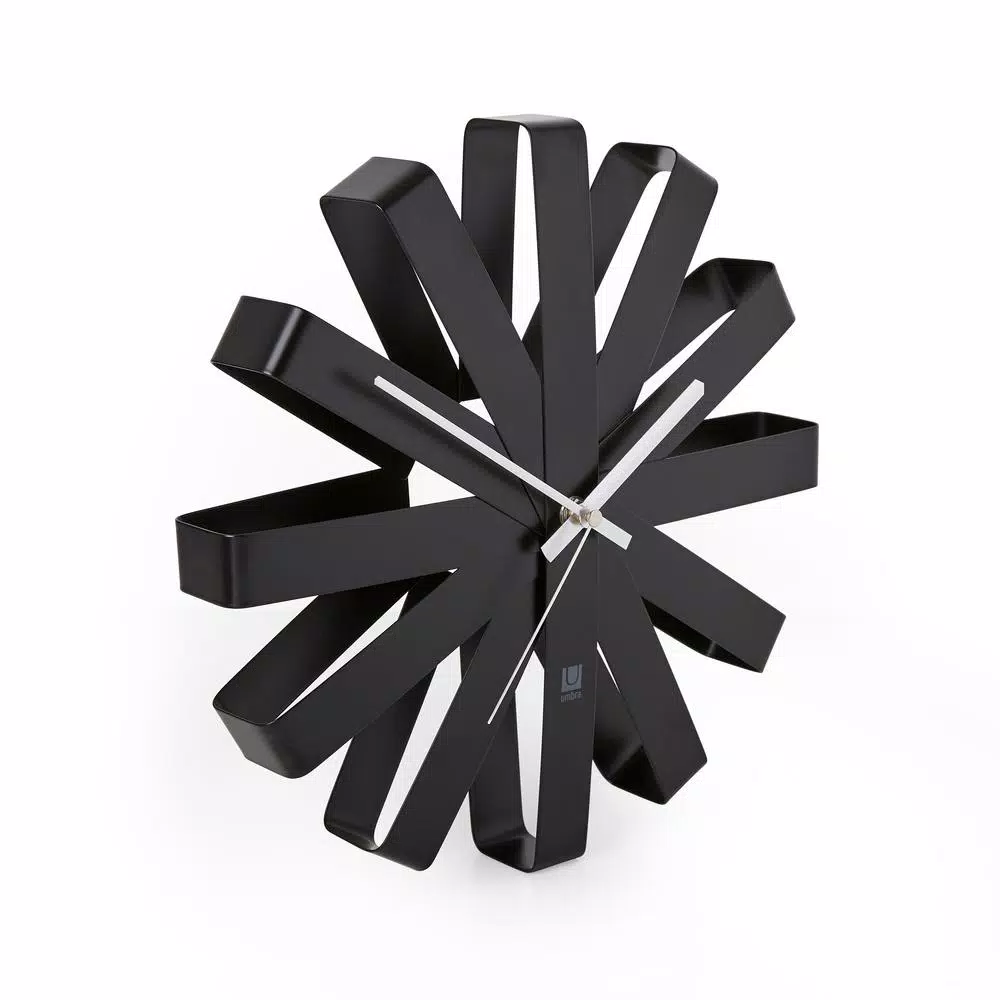 Umbra Ribbon 12 in. Black Metal Wall Clock - Modern Analog Decor