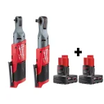 Milwaukee M12 FUEL 1/4 in. and 1/2 in. Cordless Ratchet Combo Kit with Two 3.0 Ah Batteries thumbnail 1