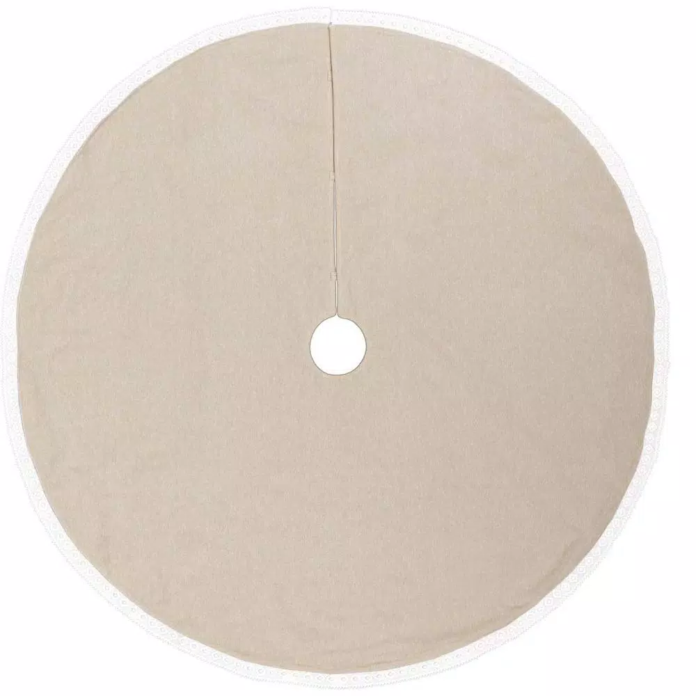 VHC Brands 48 in. Mint Margot Farmhouse Christmas Tree Skirt with Diamond Lace and Chambray