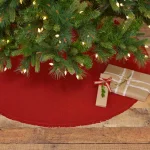VHC Brands 48 in. Red Festive Burlap Farmhouse Christmas Tree Skirt with Taffeta Reverse thumbnail 3