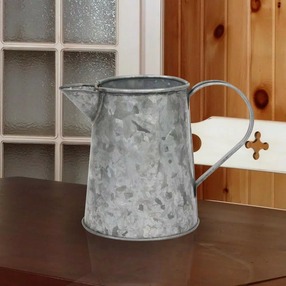 Stonebriar Collection 7 in. Antique Galvanized Metal Jug - Farmhouse Style Decorative Pitcher