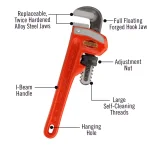 RIDGID 6 in. Heavy-Duty Straight Pipe Wrench, Red thumbnail 3