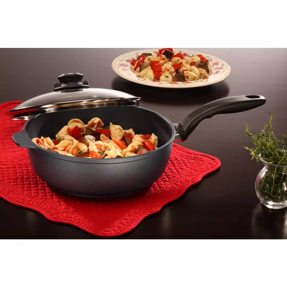 Swiss Diamond Classic Series 3.2 Qt. Cast Aluminum Nonstick Saute Pan with Glass Lid, Gray