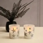 LUMABASE Silver Stars Frosted Glass LED Battery Operated Candles, 2-Count thumbnail 3