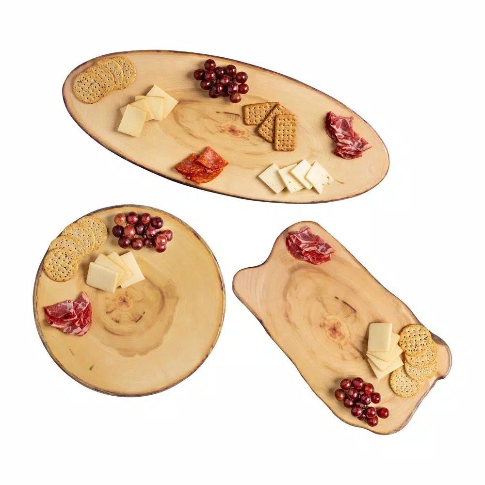 Honey-Can-Do 3-Piece Rustic Melamine Serving Tray Set, Wood-Like Finish, Assorted Shapes