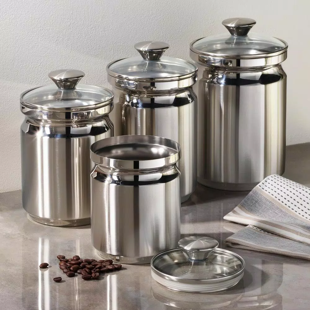 Tramontina Gourmet 4-Piece 18/10 Stainless Steel Canister Set with Tempered Glass Lids