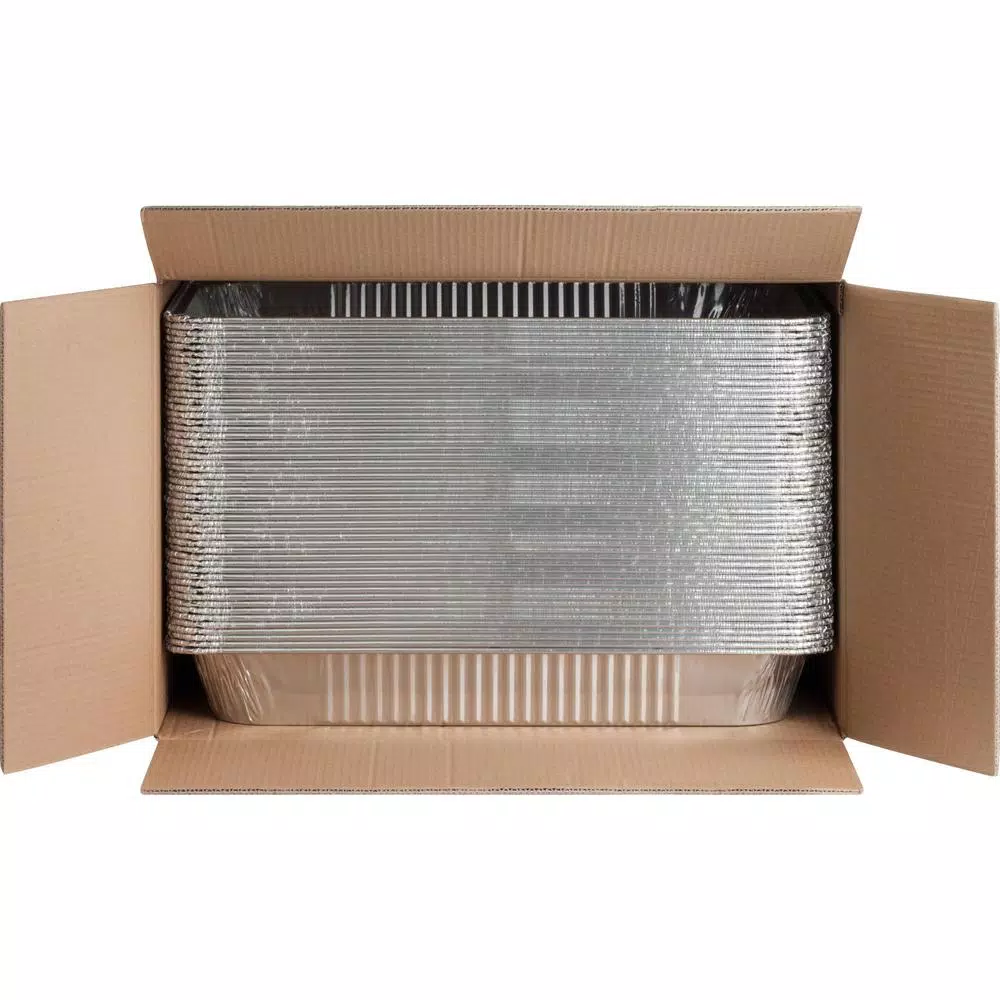 Genuine Joe Silver Aluminum 8.8 Qt. Full-Size Disposable Food Pans and Trays, 50 Count