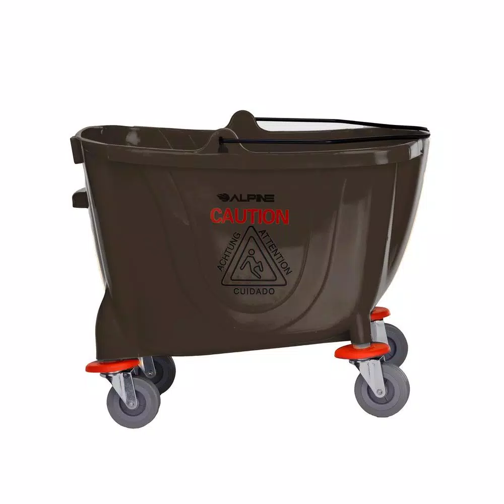 Alpine Industries 36 Qt. Mop Bucket with Side Press Wringer, Brown