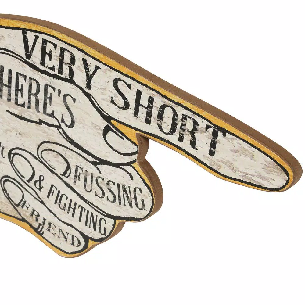 3R Studios Life is Short Hand Shaped Wood Sign Wall Art - Distressed Ivory & Black