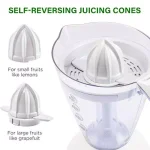 Ovente 25W Electric Citrus Juicer, 34 oz. Capacity, Auto-Reversing Cones, White thumbnail 2