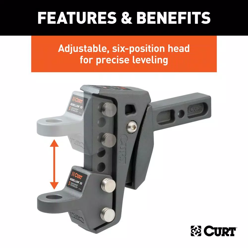 CURT Rebellion XD Adjustable Cushion Hitch Ball Mount with ShockDrop Technology
