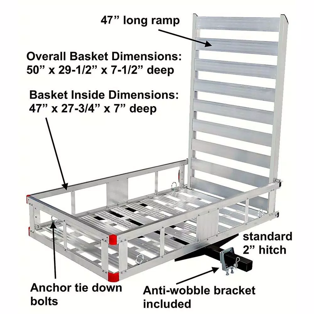 MaxxHaul 80779 Aluminum Hitch Mount Cargo Carrier with 47" Ramp, 500 lb Capacity, 2 in. Receiver